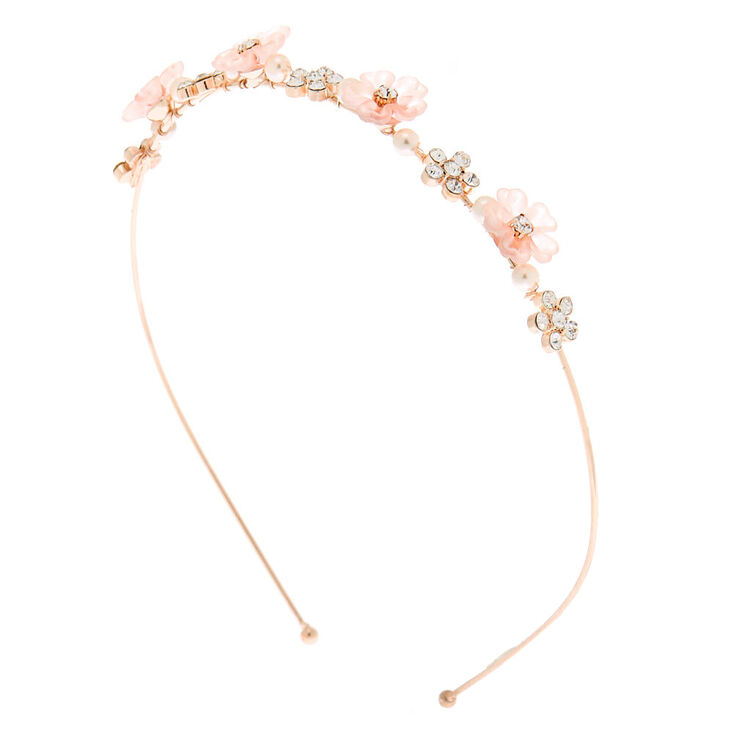 Rose Gold-tone Frosted Floral Headband - Pink,