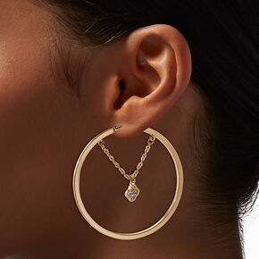 Gold-tone Crystal Clover Chain 60mm Hoop Earrings,