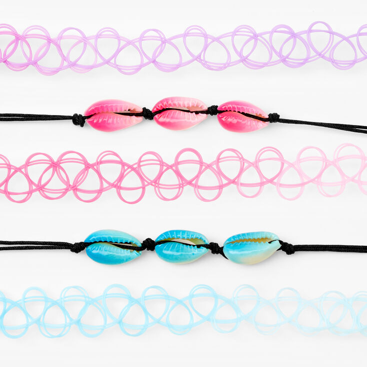 Cowrie Shell Tattoo Choker Neclaces - 5 Pack,