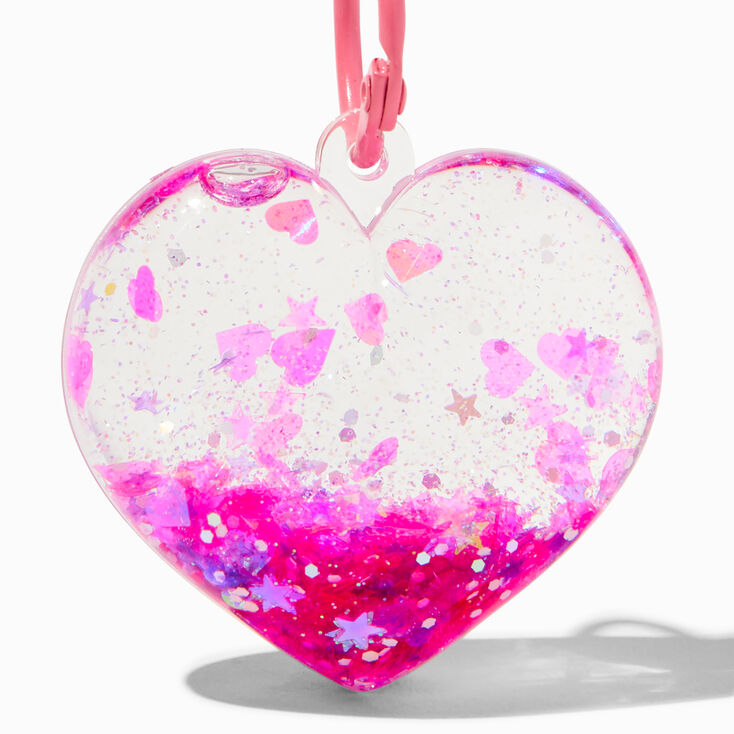 Pink Heart Water-Filled Glitter Keychain,
