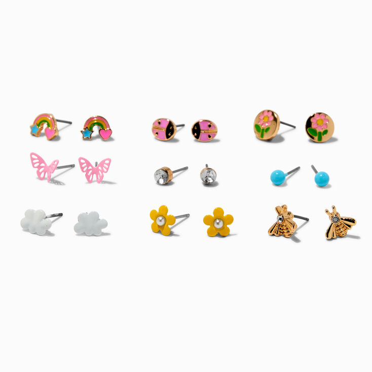 Clous d&rsquo;oreilles jour de pluie printanier - Lot de 9,