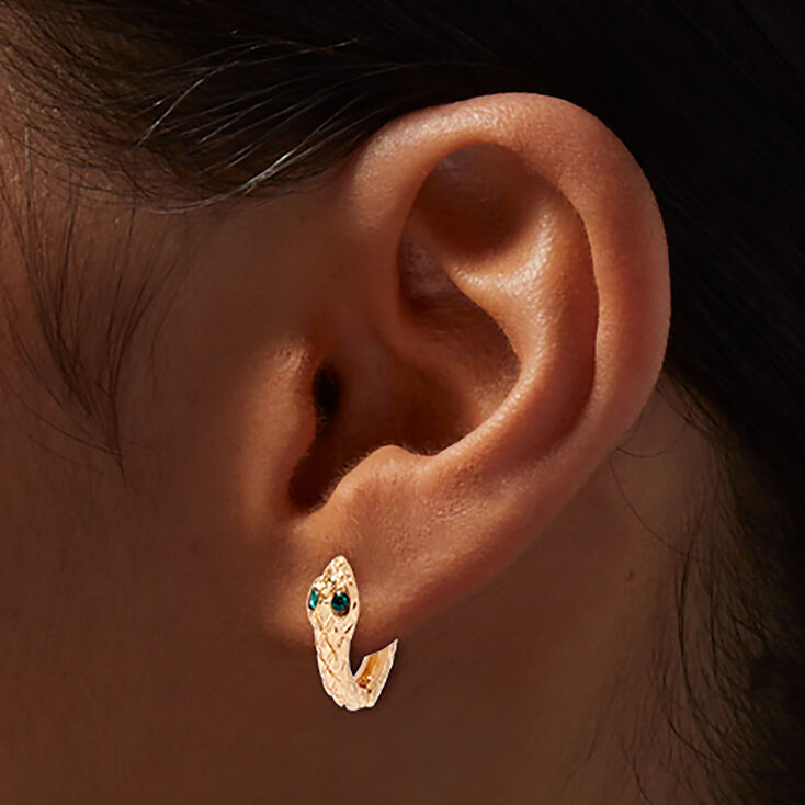 Gold-tone Snake Huggie Hoop Earrings ,