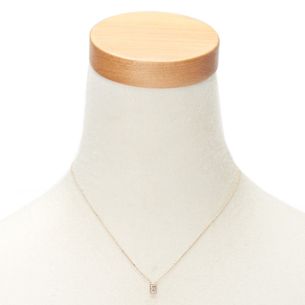 Rose Gold Embellished Initial Pendant Necklace - E,