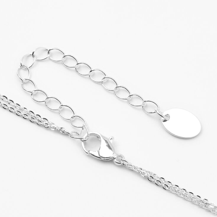 Silver Round Crystal Y-Neck Multi Strand Necklace,