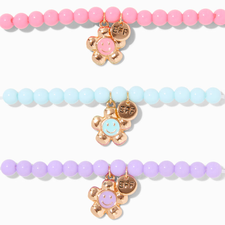 Best Friends Happy Face Daisy Beaded Stretch Bracelets - 3 Pack,