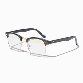 Solar Blue Light Reducing Black Glitter Browline Clear Lens Frames,