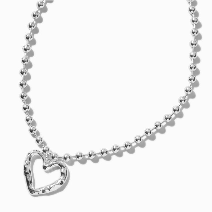 Silver-tone Melted Heart Pendant Shot Bead Necklace ,