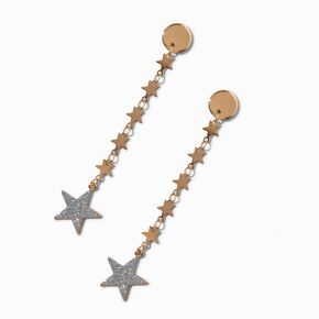Gold-tone Glitter Star Linear Drop Earrings,