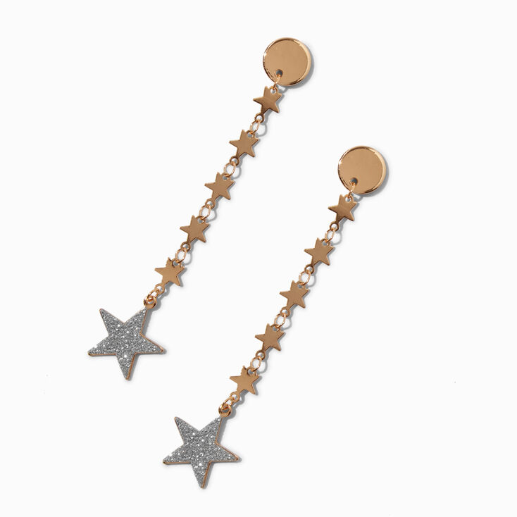 Gold-tone Glitter Star Linear Drop Earrings,