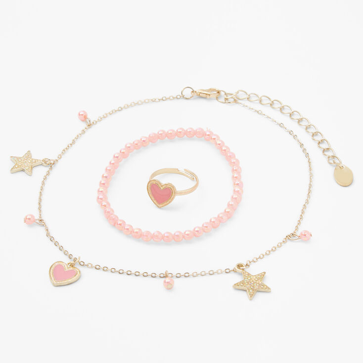 Claire&#39;s Club Gold &amp; Pink Hearts &amp; Stars Jewelry Set - 3 Pack,