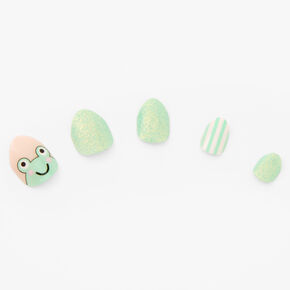 Mint Glitter Frog Stiletto Press On Vegan Faux Nail Set - 24 Pack,