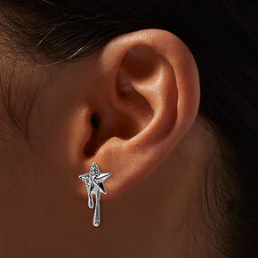 Clous d&#39;oreilles &eacute;toile coulante strass couleur argent&eacute;e,