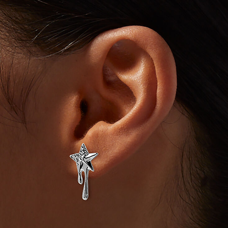 Silver-tone Crystal Dripping Star Stud Earrings ,