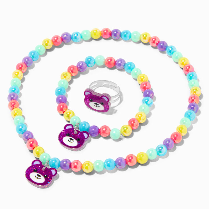 Claire&#39;s Club Rainbow Bear Jewelry Set - 3 Pack,