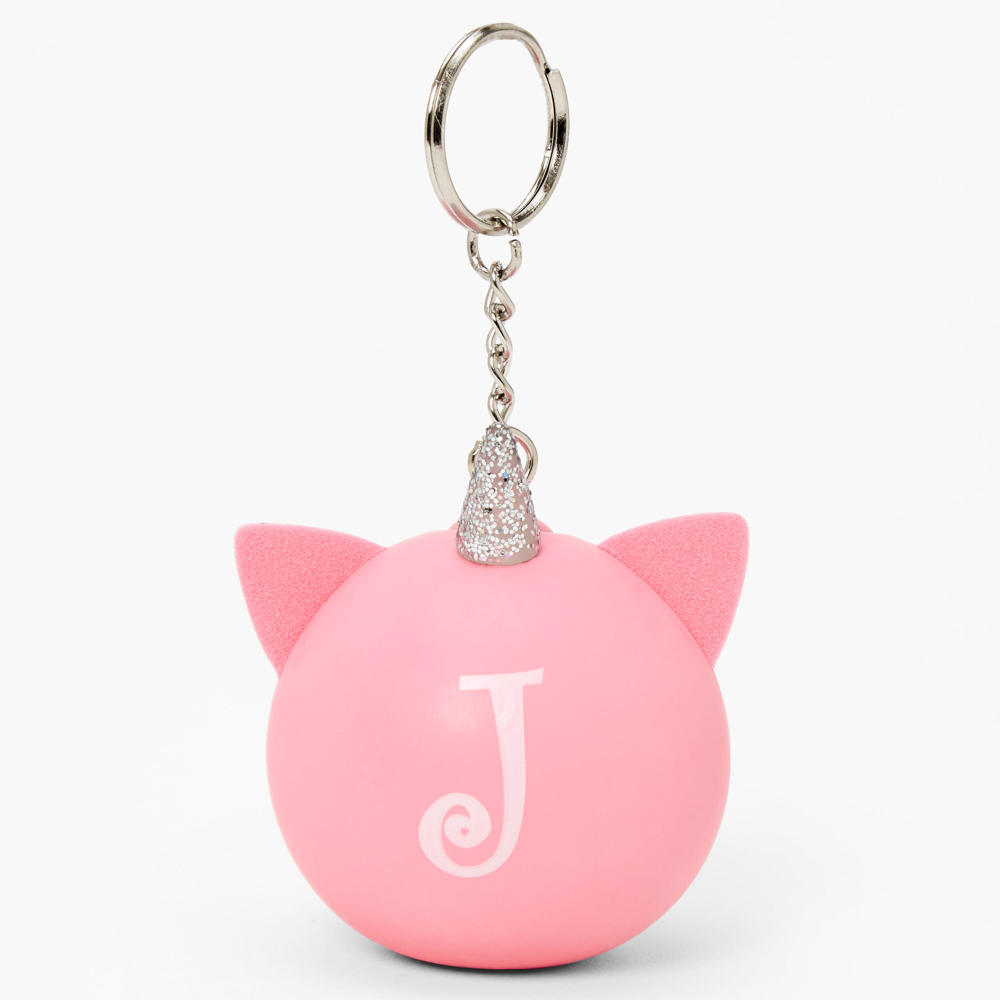 Initial Unicorn Stress Ball Keychain - Pink, J,