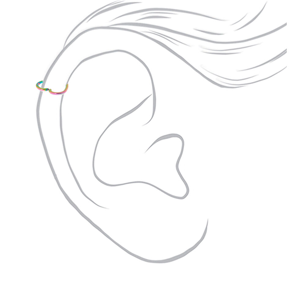 Lot de 3 anneaux de piercing cartilage cœur couleur titané, couleur doré, couleur argenté et arc-en-ciel,