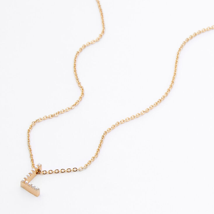 Gold Pearl Initial Chain Necklace - L,