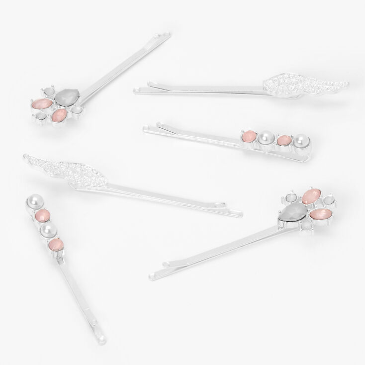 Claire's Épingles à cheveux ailes d’ange avec strass aux designs variés couleur argentée - Rose, lot de 6