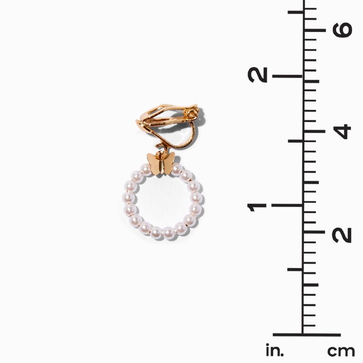Gold-tone Butterfly Pearl 0.5&quot; Clip-On Drop Earrings,