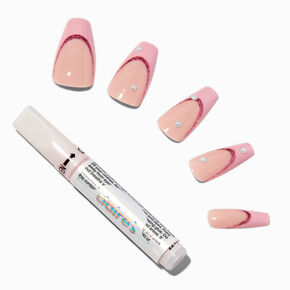 Pink Pearl Tips French Squareletto Vegan Faux Nail Set - 24 Pack,
