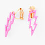 Pink Lightning Bolt Clip-On Drop Earrings,