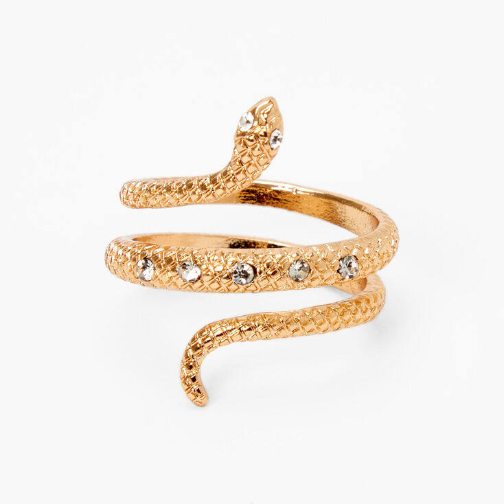Gold Crystal Textured Snake Wrap Ring,