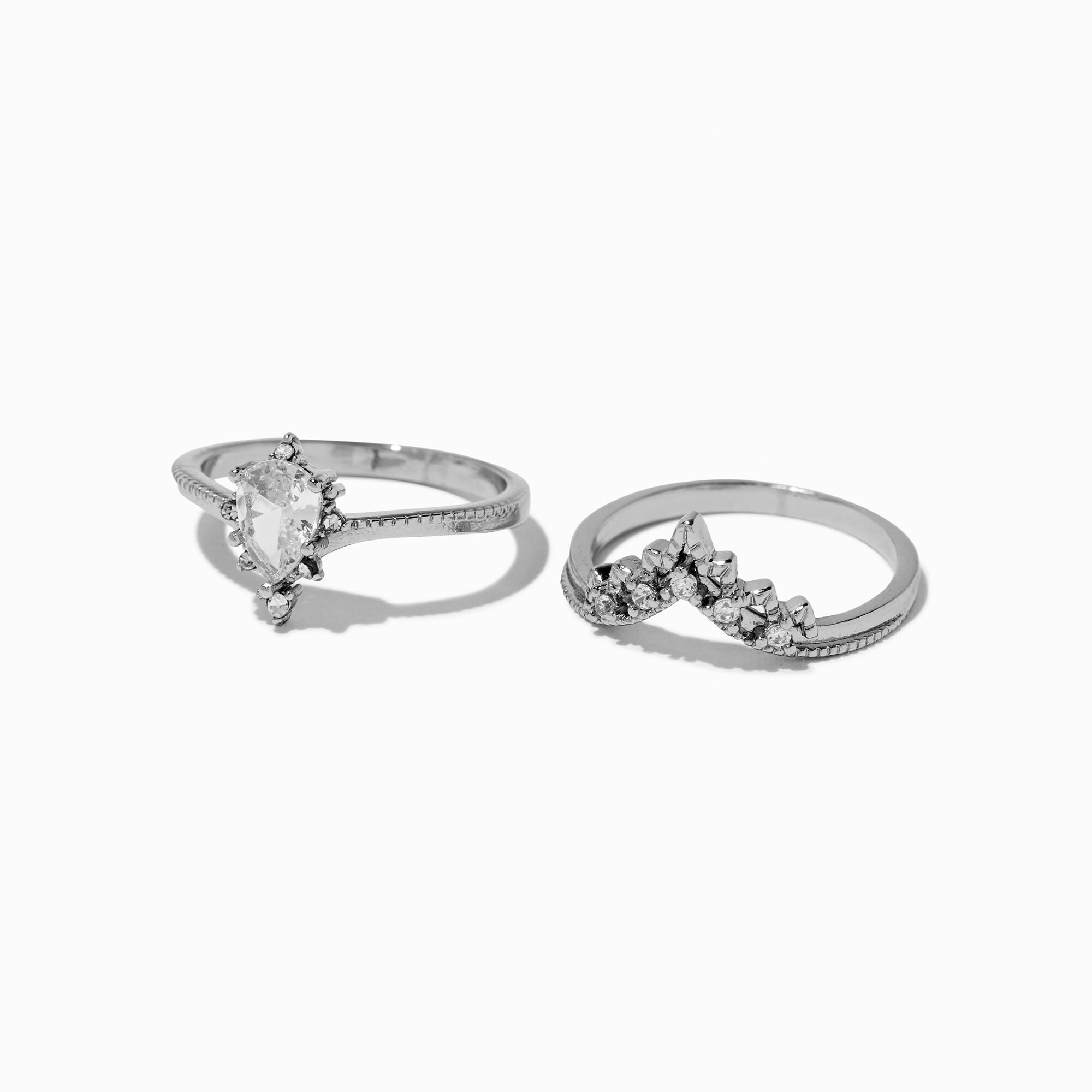 View Claires Tone Cubic Zirconia VintageInspired Ring Stack 2 Pack Silver information