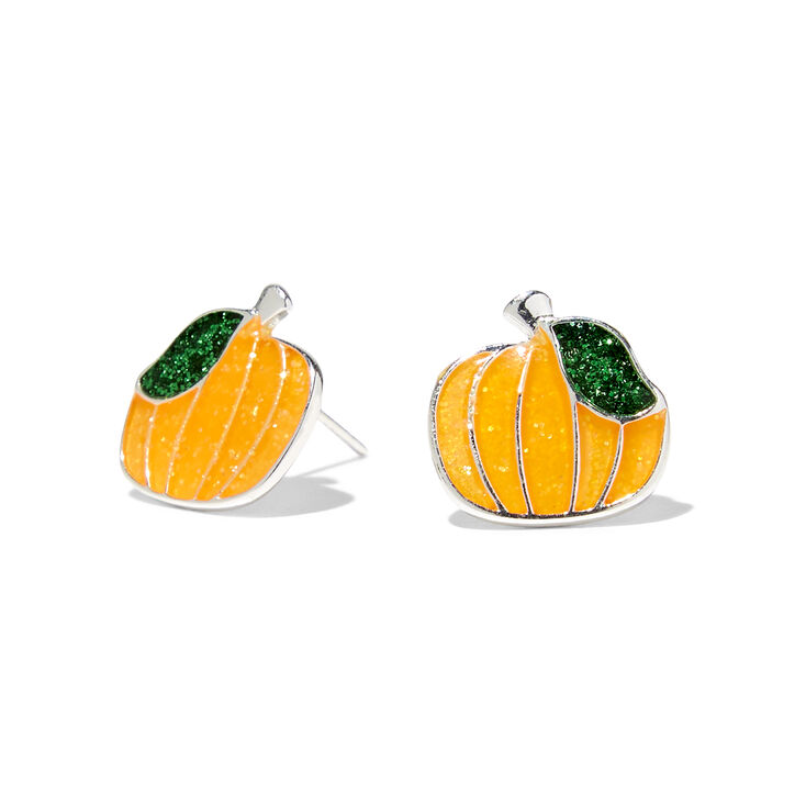 Glitter Pumpkin Stud Earrings,