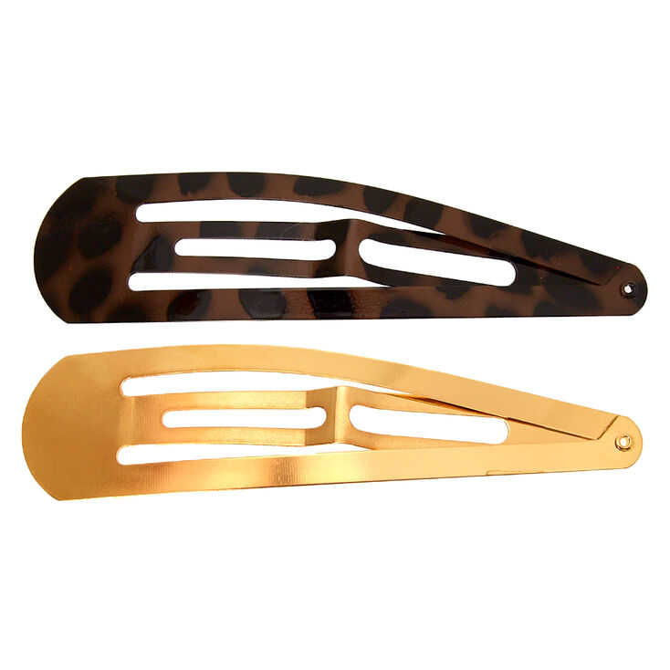 Metallic Tortoiseshell Jumbo Snap Hair Clips - Gold, 2 Pack,