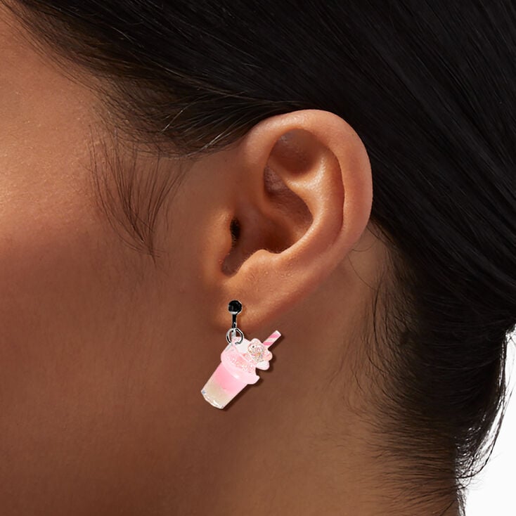 Pink Milkshake Glow In The Dark 1&quot; Clip-On Drop Earrings,