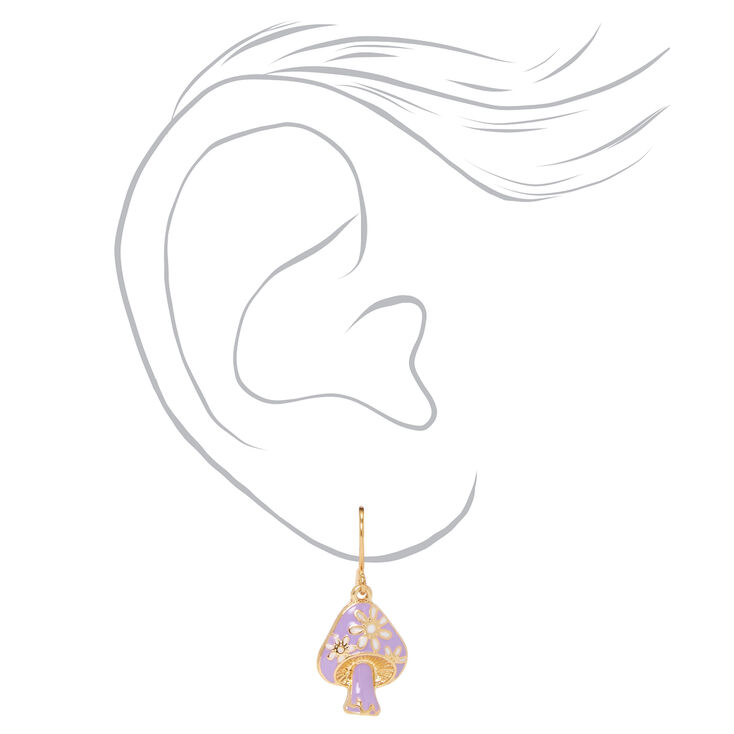 Gold 1&quot; Mushroom Floral Drop Earrings - Purple,