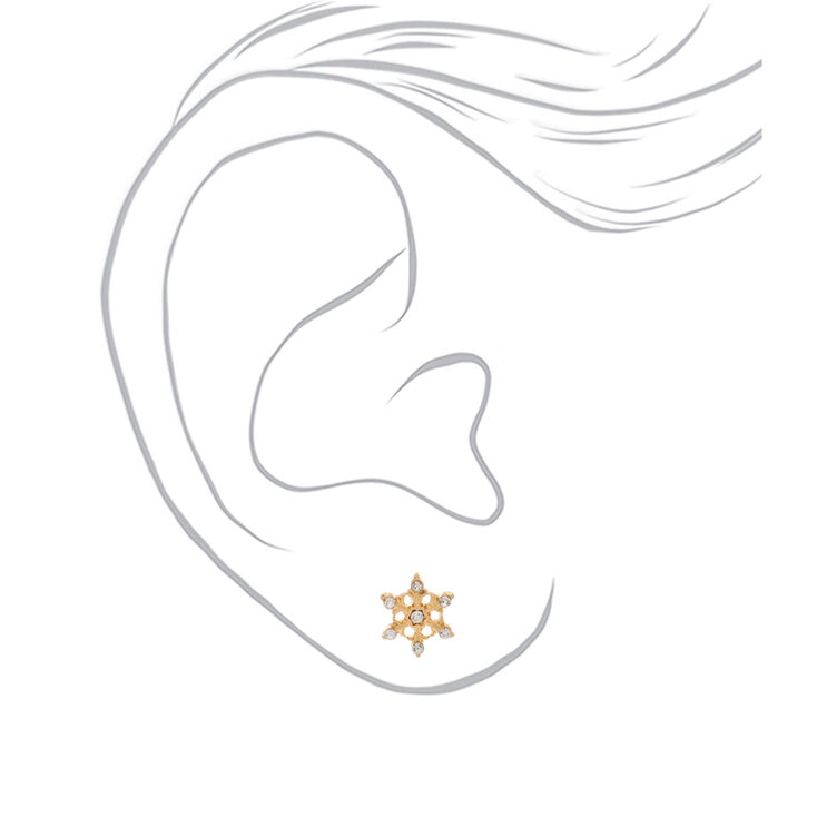 18kt Gold Plated Frosted Snowflake Stud Earrings,