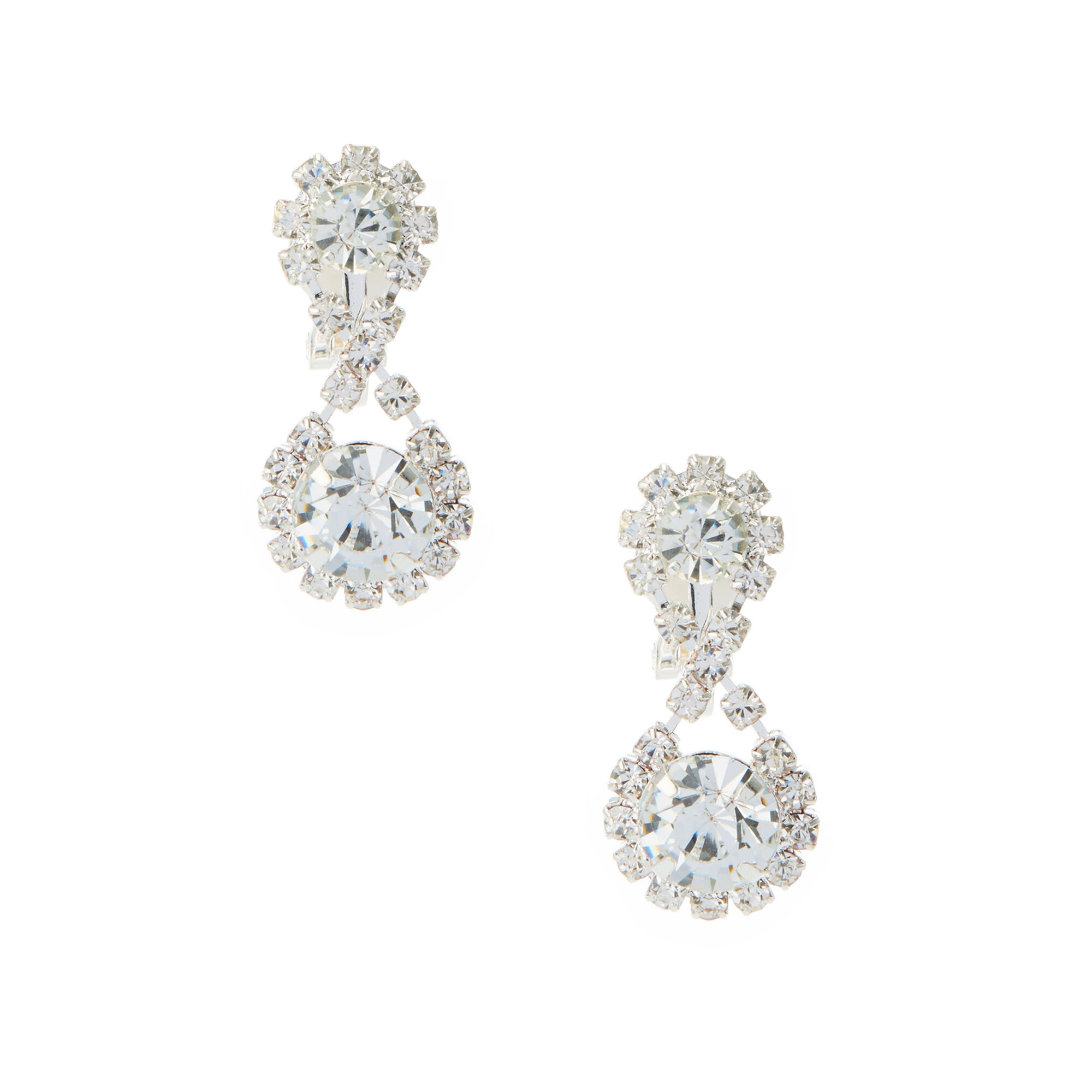 Glam Silver Clip On Drop Earrings Claire S Glam Silver Clip On Drop Earrings