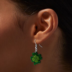 St. Patrick&#39;s Day Glitter Shamrock Acrylic Drop Earrings,