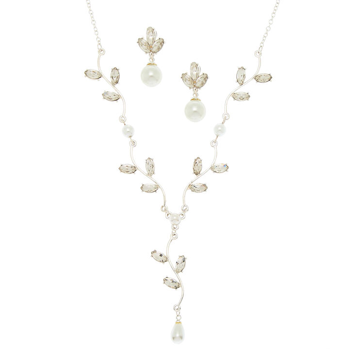 Silver Pearl &amp; Glass Rhinestone Jewellery Set,