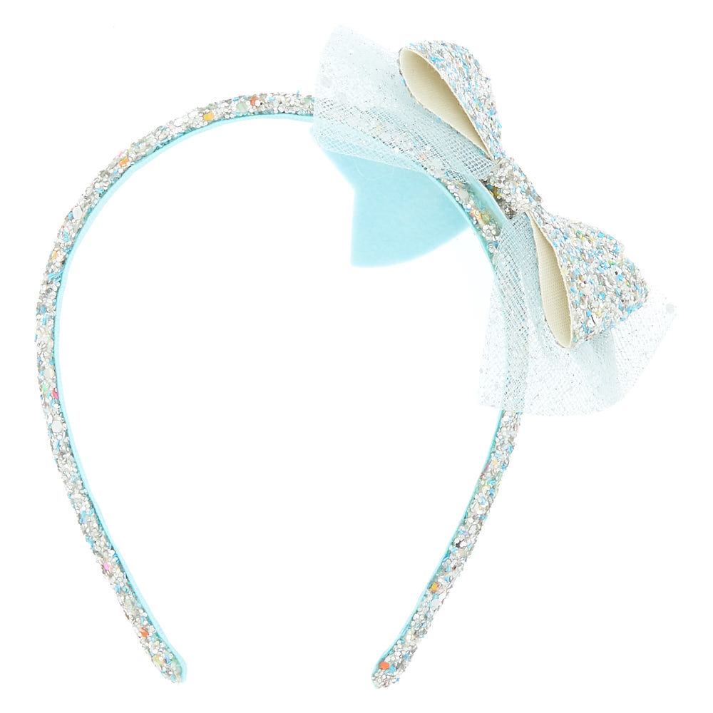 Claire's Club Glitter Bow Headband - Silver,