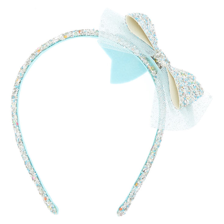 Claire&#39;s Club Glitter Bow Headband - Silver,