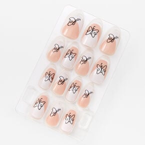 Nude Butterfly Coffin Press On Vegan Faux Nail Set - 24 Pack,