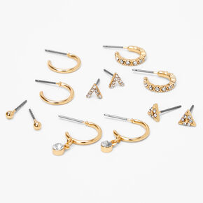 Gold Embellished Geometric Earrings Set - 6 Pack,