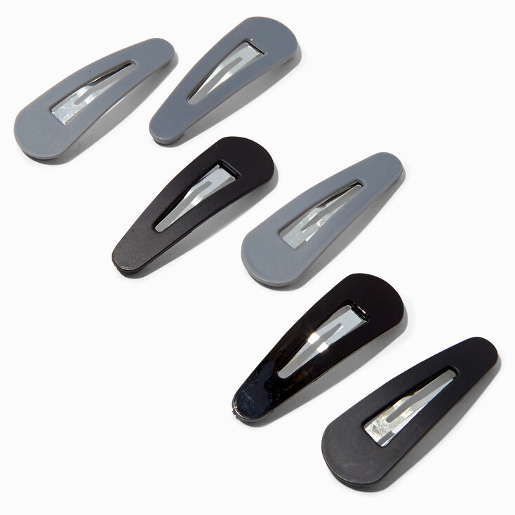 Matte Black &amp; Gray Snap Hair Clips - 6 Pack,