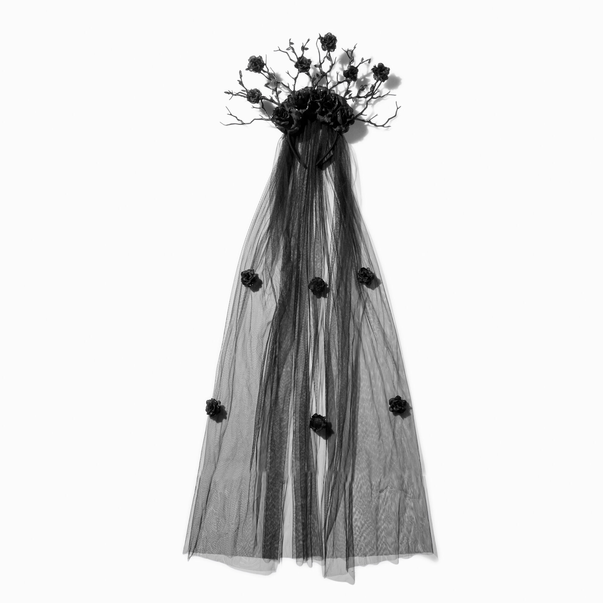 Claire's Serre-tête à voile avec fleurs et brindilles noires
