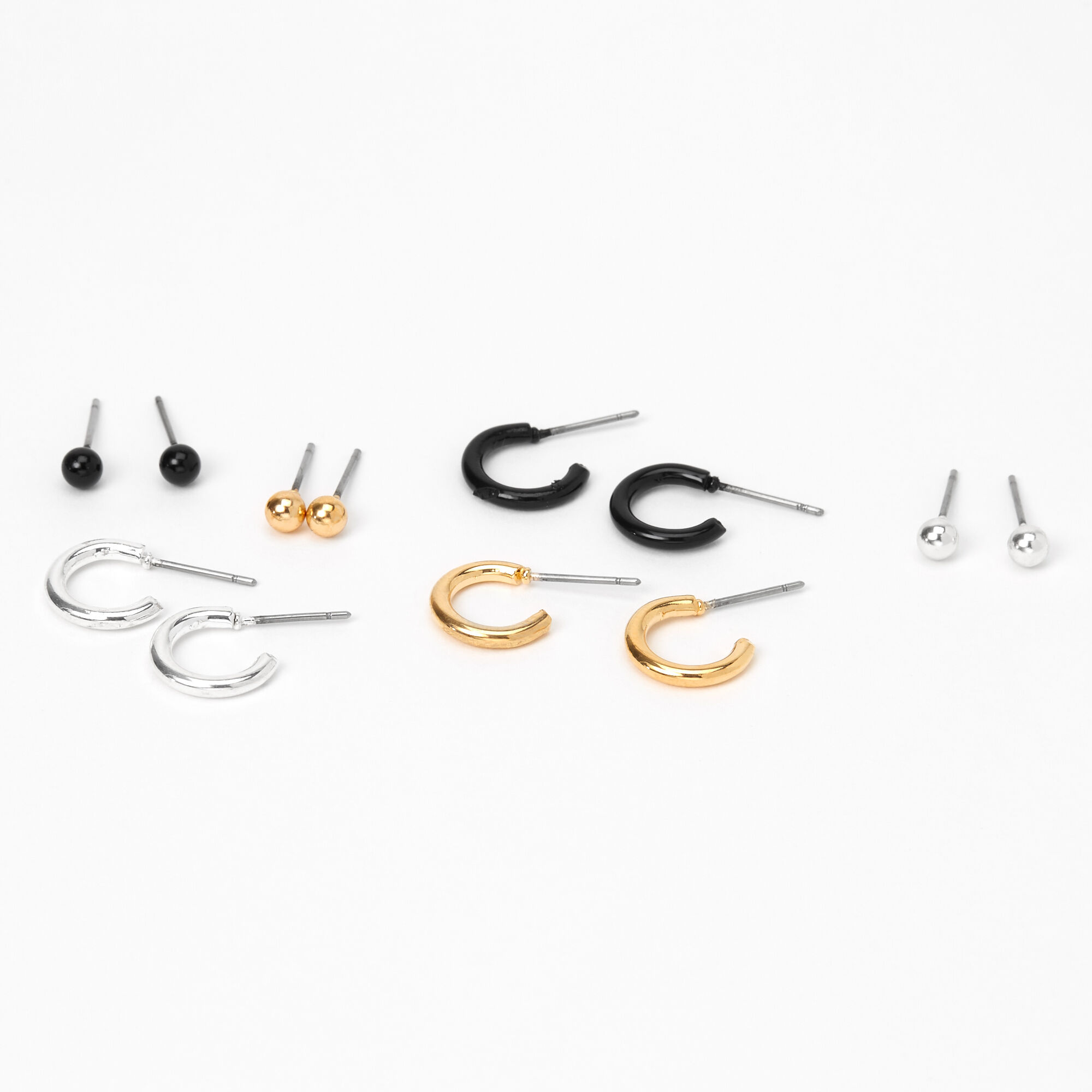 Mixed Metal Ball Stud Hoop Earrings 9 Pack