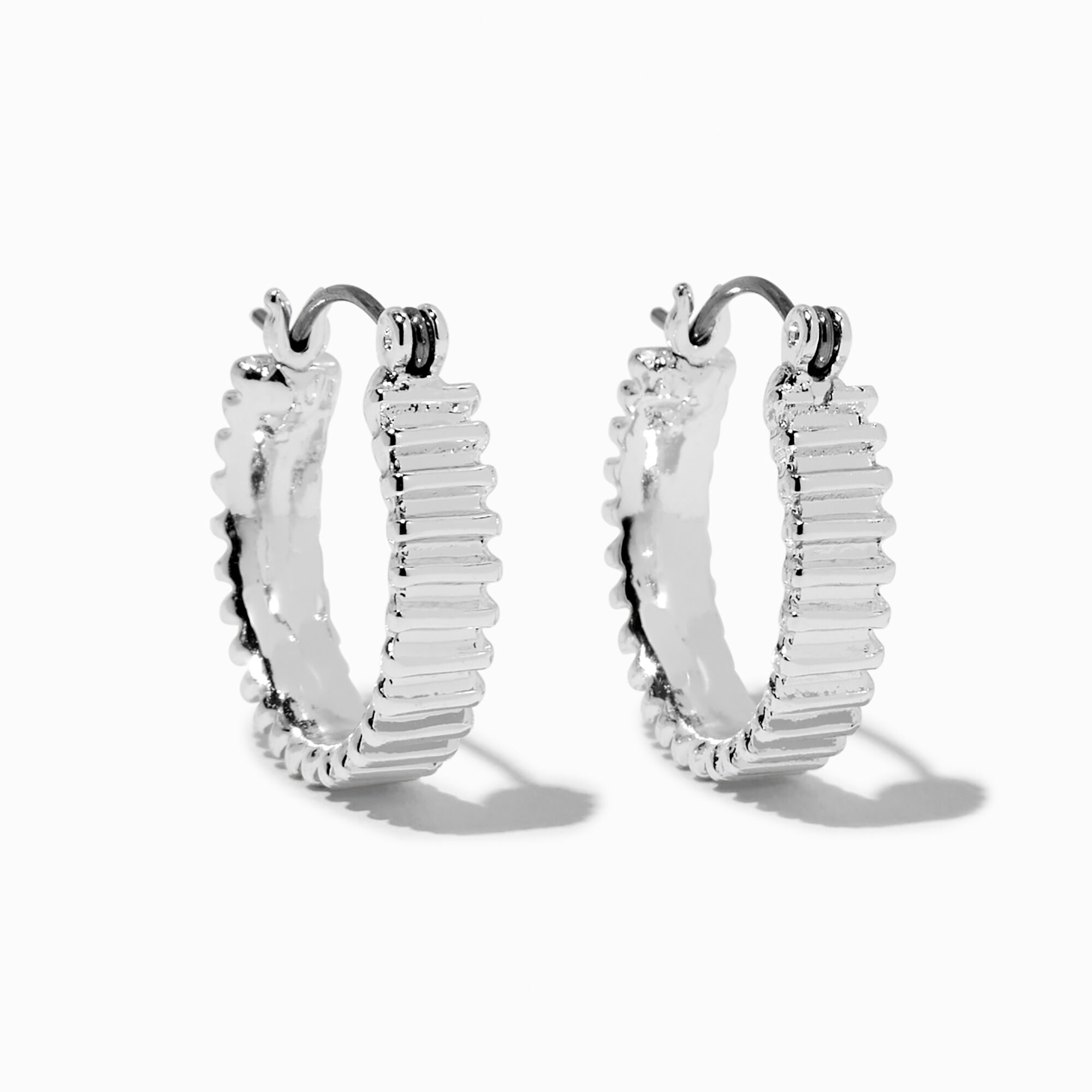 Silver-tone Treads 15MM Hoop Earrings ,