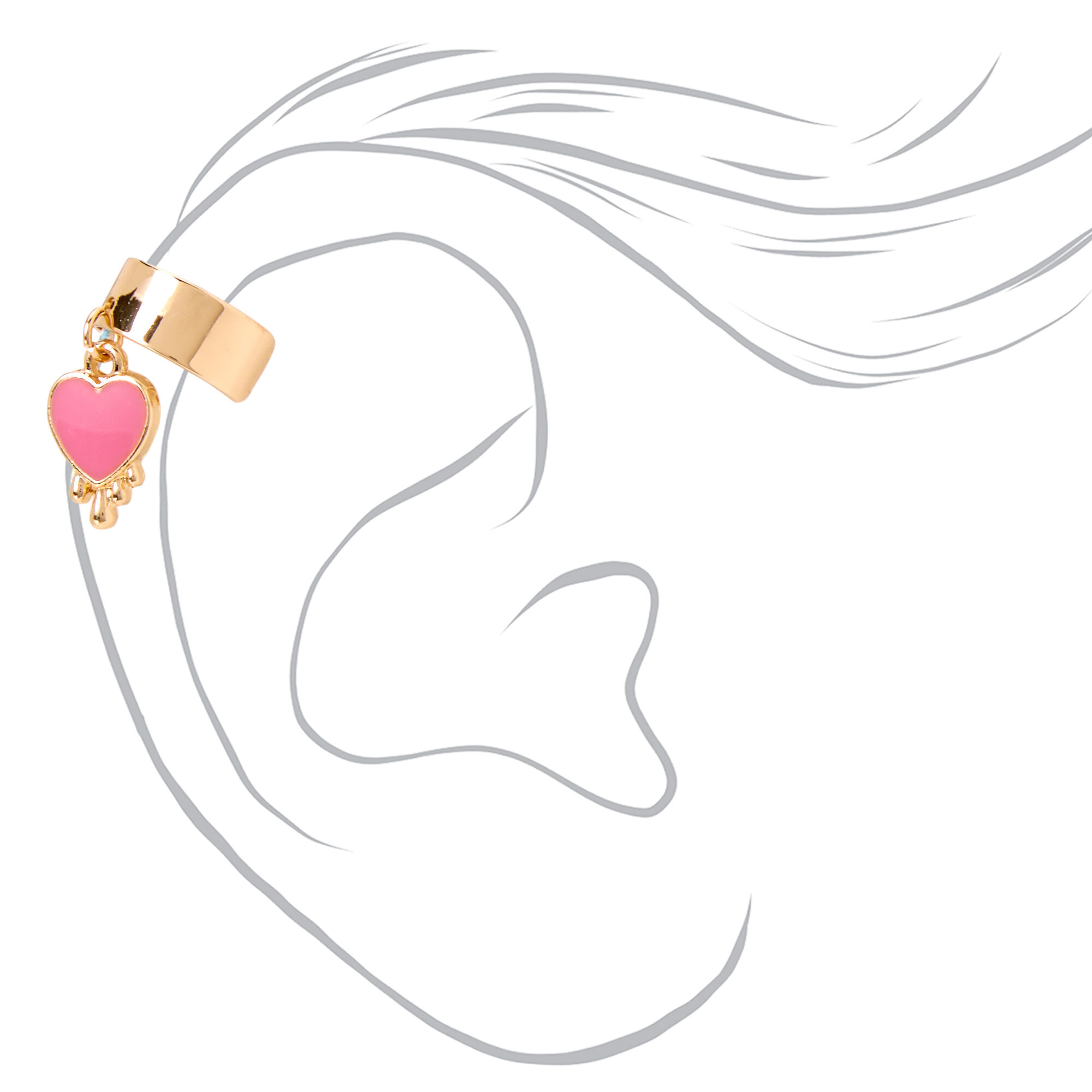 Pink Heart Charm Gold Ear Cuff,