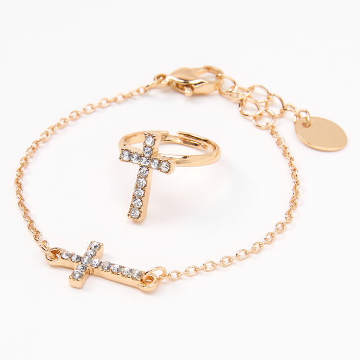 Claire&#39;s Club Gold Embellished Cross Jewelry Set - 3 Pack,