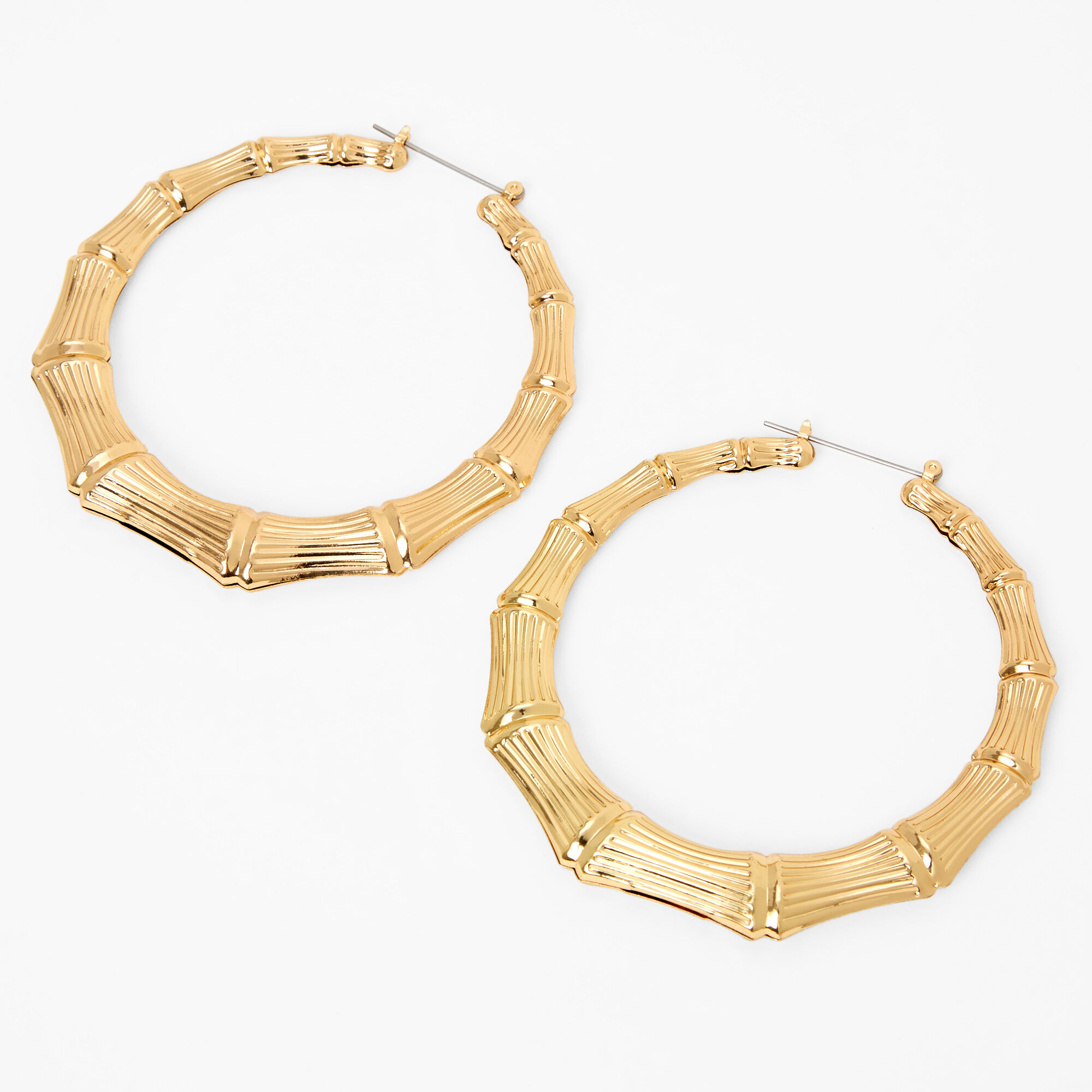 Bamboo Style Hoop Earrings, 3.0 (80MM) Gold (12 Pairs)