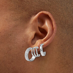 Silver Glitter &amp; Textured Hoop Earring Stackables Set - 3 Pack,