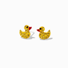 Sterling Silver Crystal Rubber Ducky Stud Earrings,