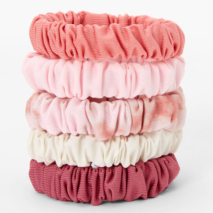 Pink Ribbed Knit Hair Scrunchies - 5 Pack,