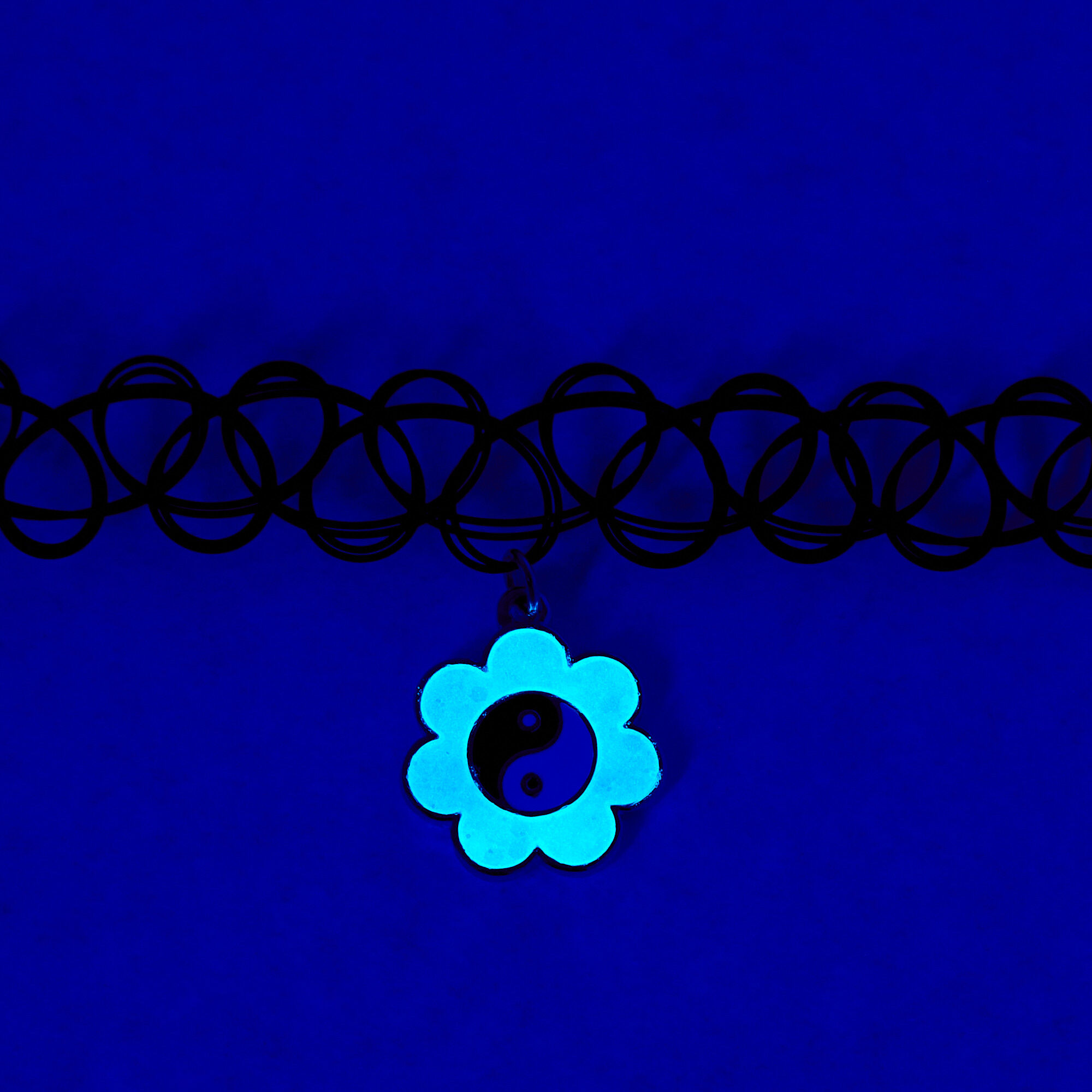 Yin Yang Flower Glow in the Dark Tattoo Choker Necklace,